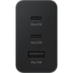 65W PD Üçlü Hızlı Şarj Adaptörü - Super Fast Charging Destekli, 2x Type-C 1x USB-A 3 Portlu Şarj Başlığı (Siyah) ÖZEL