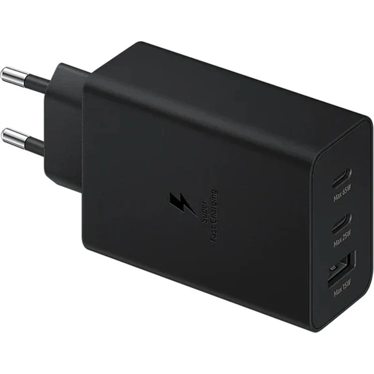 65W PD Üçlü Hızlı Şarj Adaptörü - Super Fast Charging Destekli, 2x Type-C 1x USB-A 3 Portlu Şarj Başlığı (Siyah) ÖZEL