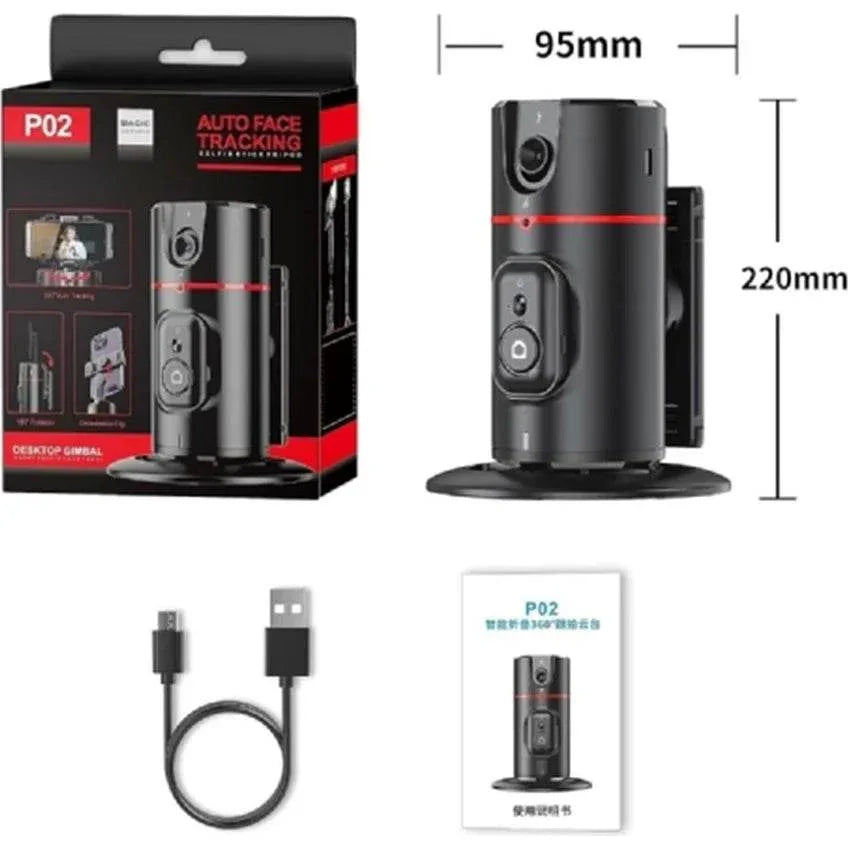 P02 360° akıllı gimbal sabitleyici | aı yüz takipli, kumandalı, kameralı, masaüstü tripod standlı, otomatik döner Divex