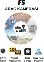 F6 4K 1080P Monitörlü Gece Görüşlü 3 Kanal WİFİ/GPS li döngü kayıtlı Araç Iç Dış Kamera - G6T WEARFİT