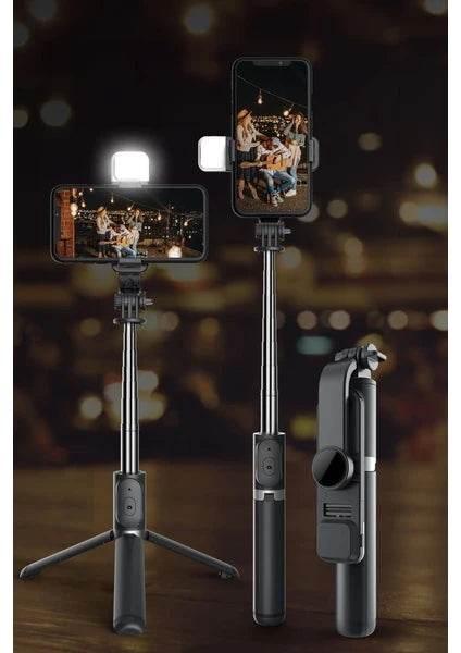 Q02s ışıklı selfie stick tripod | bluetooth kumandalı, katlanabilir, uzayabilir, 360° döner başlıklı telefon tutucu TORİMA