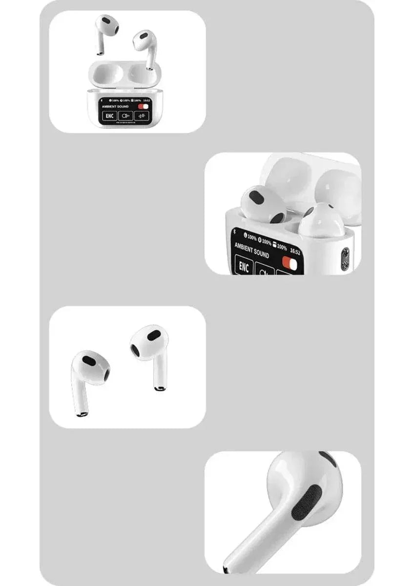 Ekranlı Air 3,nesil ANC ENC modlu mikrofonlu dokunmatik kulak içi bluetooth kulaklık t12 TELETEK