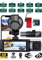 K17 ARAÇ İÇİ kamera EKRANLI 4K UHD ÖN-ARKA-İÇ KAMERA Gece Görüş, Çift Lens Dashcam Kayıt - G6R WEARFİT