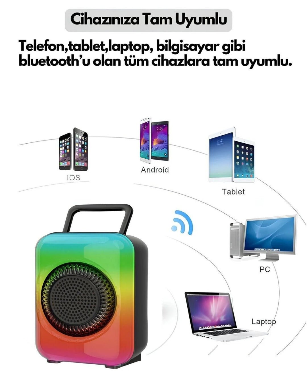 GTS-1867 Flame Light RGB Işıklı Taşınabilir Bluetooth Hoparlör - TechnioTR