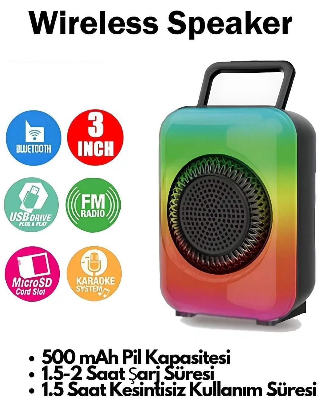 GTS-1867 Flame Light RGB Işıklı Taşınabilir Bluetooth Hoparlör - TechnioTR