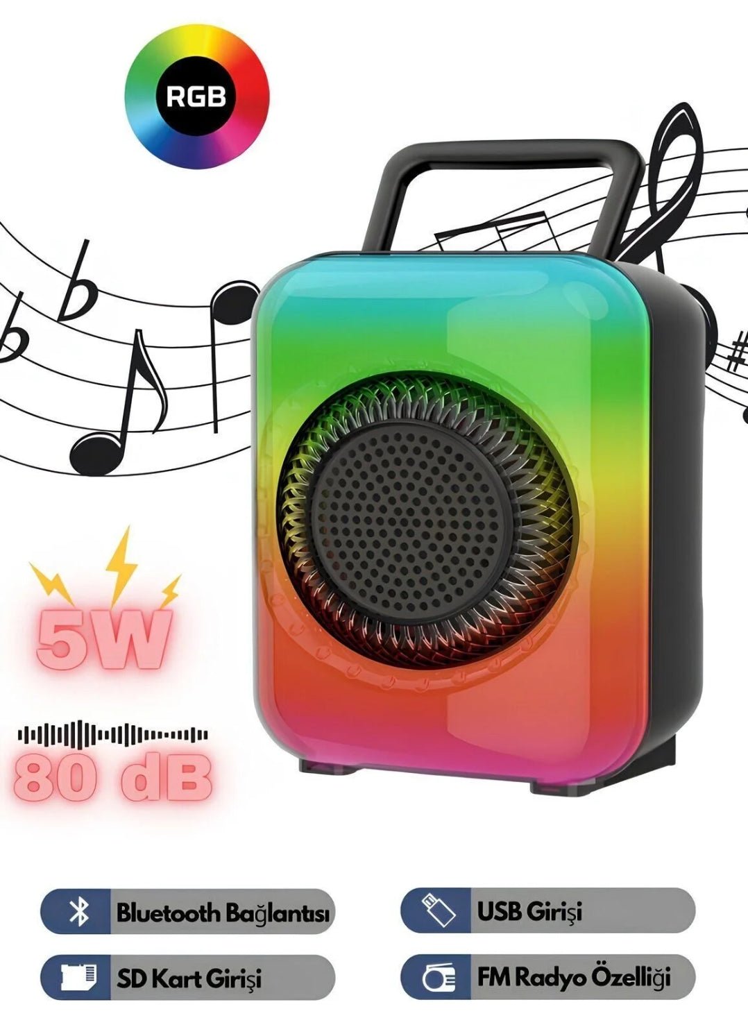 GTS-1867 Flame Light RGB Işıklı Taşınabilir Bluetooth Hoparlör - TechnioTR