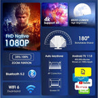 HY300 Mini Akıllı Projeksiyon Cihazı 4K Destekli, Android 11, Çift Bant WiFi, Bluetooth 5.0, 180° Ayarlanabilir, HDMI USB – Bluetooth Hoparlör Hediyeli - TechnioTR