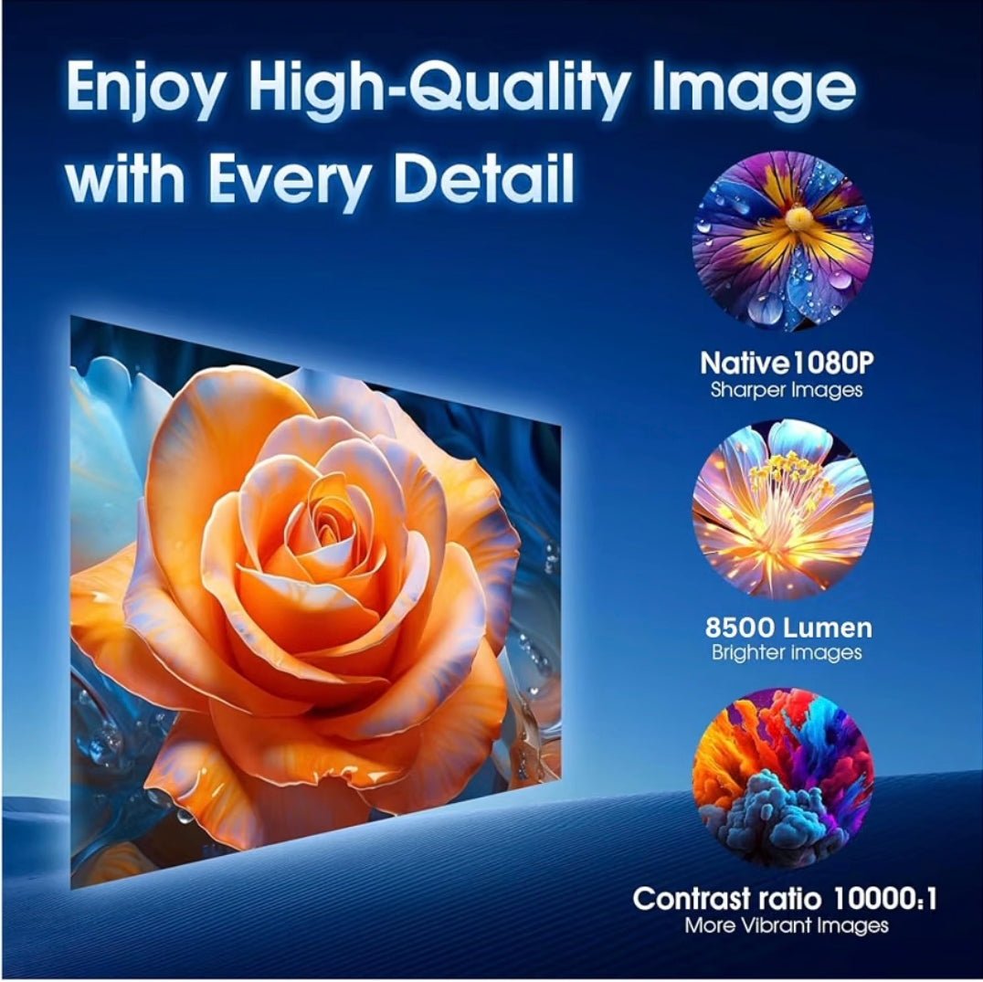 HY300 Mini Akıllı Projeksiyon Cihazı 4K Destekli, Android 11, Çift Bant WiFi, Bluetooth 5.0, 180° Ayarlanabilir, HDMI USB – Bluetooth Hoparlör Hediyeli - TechnioTR