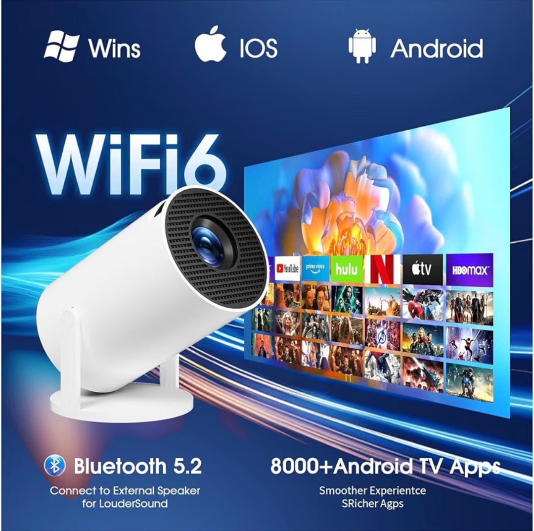 HY300 Mini Akıllı Projeksiyon Cihazı 4K Destekli, Android 11, Çift Bant WiFi, Bluetooth 5.0, 180° Ayarlanabilir, HDMI USB – Bluetooth Hoparlör Hediyeli - TechnioTR