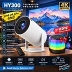 HY300 Mini Akıllı Projeksiyon Cihazı 4K Destekli, Android 11, Çift Bant WiFi, Bluetooth 5.0, 180° Ayarlanabilir, HDMI USB – Bluetooth Hoparlör Hediyeli - TechnioTR