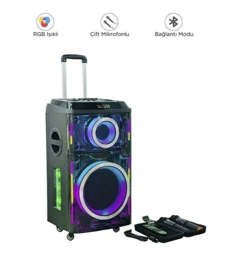 Pte12h kablosuz hoparlör | 800w güç, çift mikrofonlu, 4 tekerlekli, çekçekli, rgb ışıklı, güçlü bass ve yüksek ses,tws destekli, usb/tf/fm TORİMA