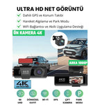 WİFİ çift ön arka 4K Araç içi Güvenlik Kamerası + Park Modu Kablosu Çift Kamera Kayıt Cihazı GPS Gece Görüşü mikrofonlu dash cam - G5V WEARFİT