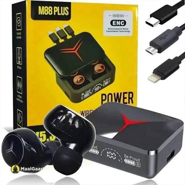 M88 Şarj Göstergeli 2000 mah kendisinden kablolu Powerbank Özellikli Bluetooth Kablosuz Kulakiçi Kulaklık
