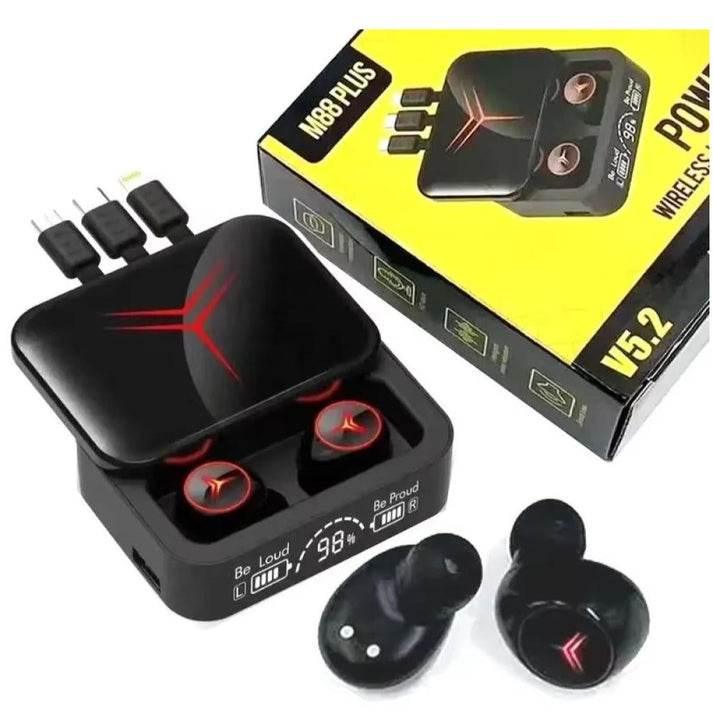 M88 Şarj Göstergeli 2000 mah kendisinden kablolu Powerbank Özellikli Bluetooth Kablosuz Kulakiçi Kulaklık LEERFEİ