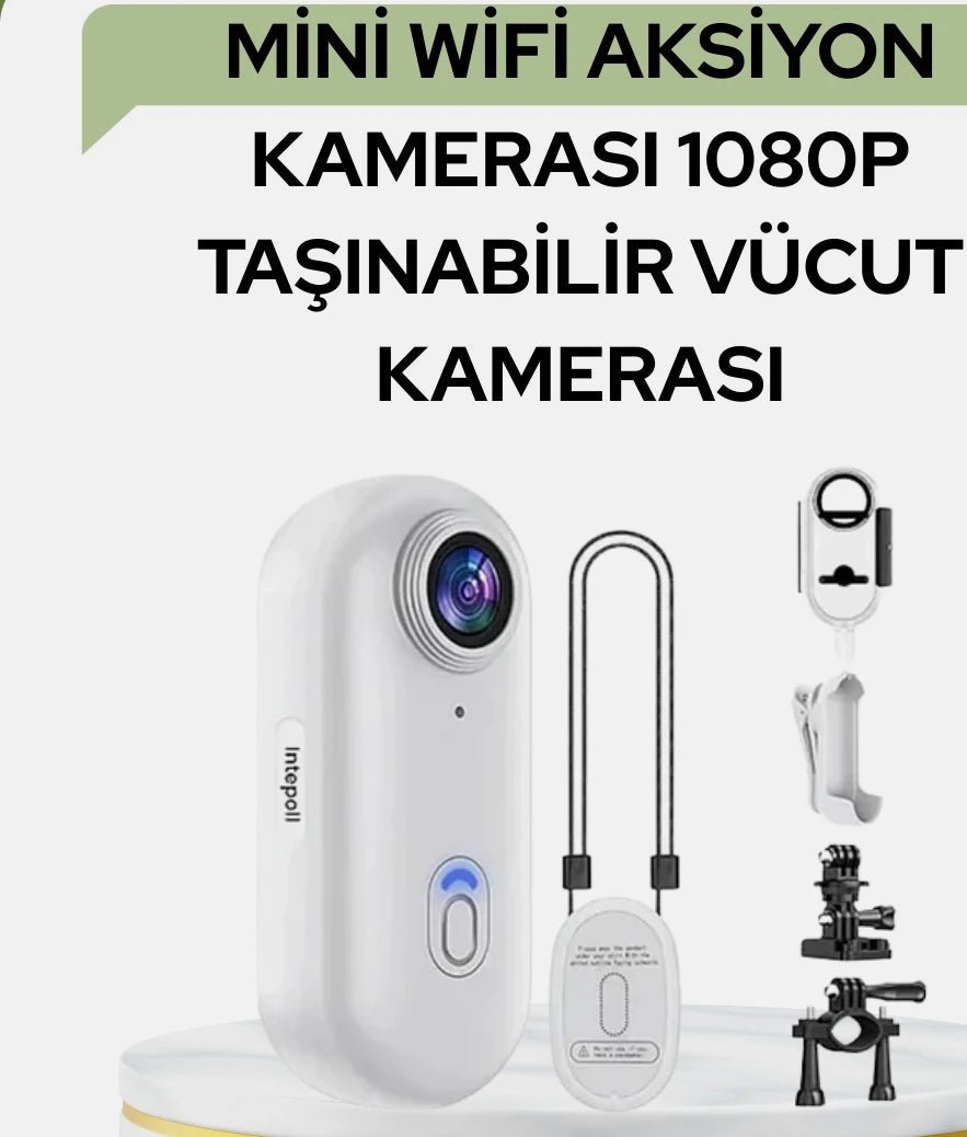Mini WiFi Giyilebilir Aksiyon Kamerası - 1080P Full HD Manyetik Vlog ve Spor Kamerası (360° Klipsli) - TechnioTR