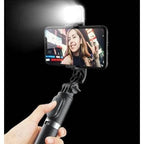 Q02s ışıklı selfie stick tripod | bluetooth kumandalı, katlanabilir, uzayabilir, 360° döner başlıklı telefon tutucu - TechnioTR
