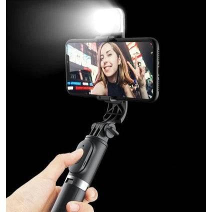 Q02s ışıklı selfie stick tripod | bluetooth kumandalı, katlanabilir, uzayabilir, 360° döner başlıklı telefon tutucu - TechnioTR