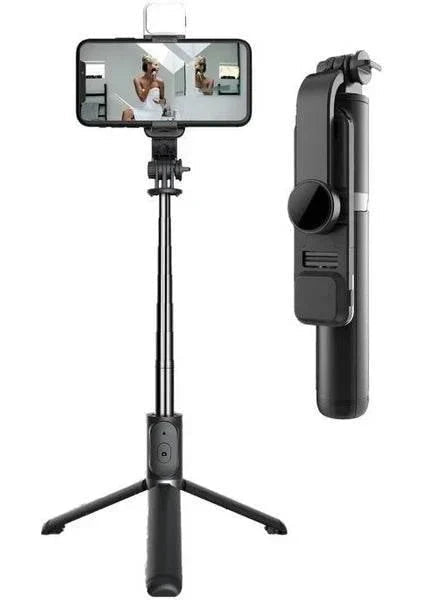 Q02s ışıklı selfie stick tripod | bluetooth kumandalı, katlanabilir, uzayabilir, 360° döner başlıklı telefon tutucu - TechnioTR