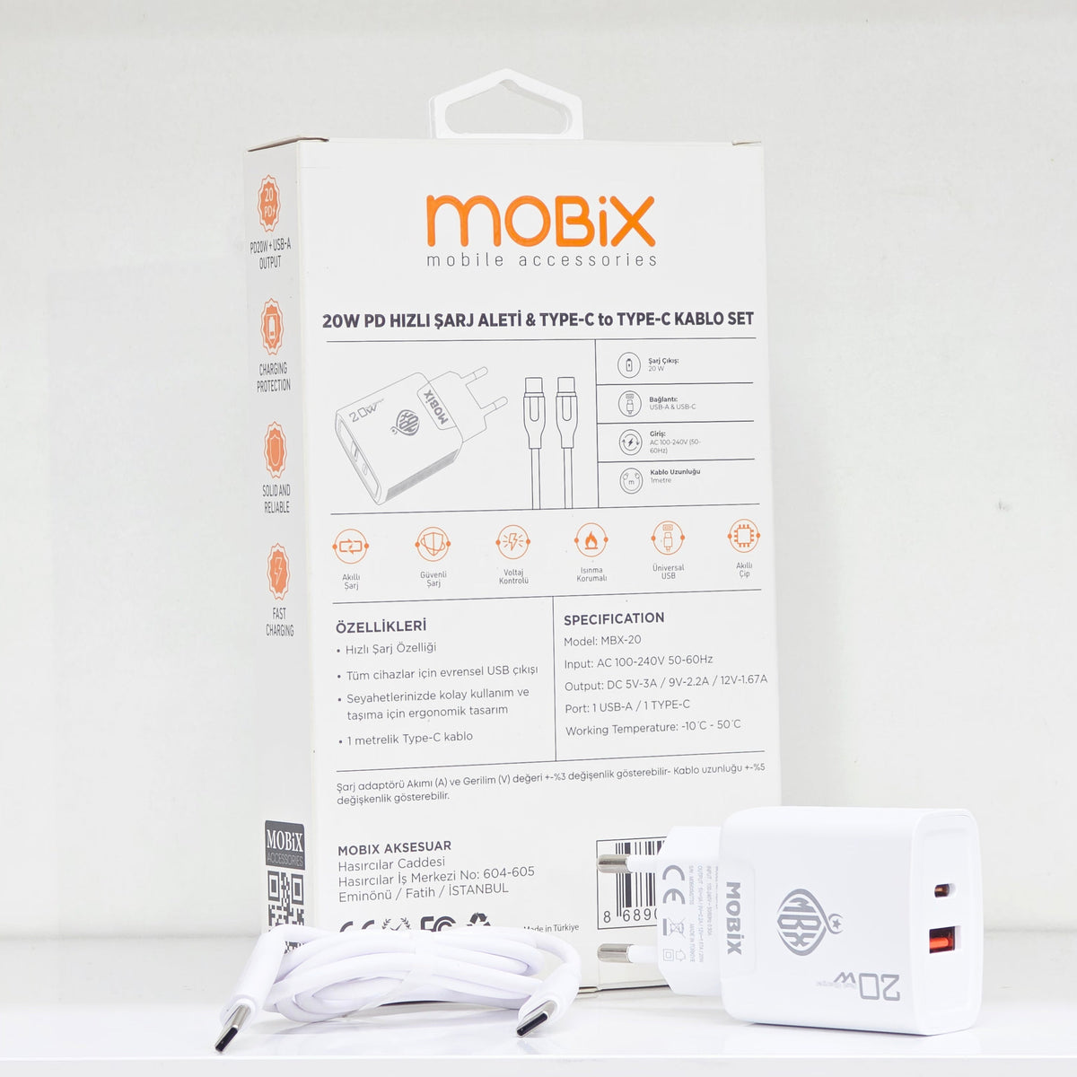 ( 5 adet ) 20W Usb ve TypeC çift çıkışlı şarj başlık ve 1m kablo seti MBX