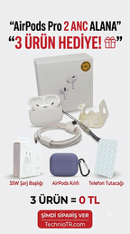 Airpods pro2 ANC (aktif gürültü engellemeli) + 3 hediyeli (35w şarj başlık & Airpods kılıfı & Teleton arkası tutucu )  TechnioTR