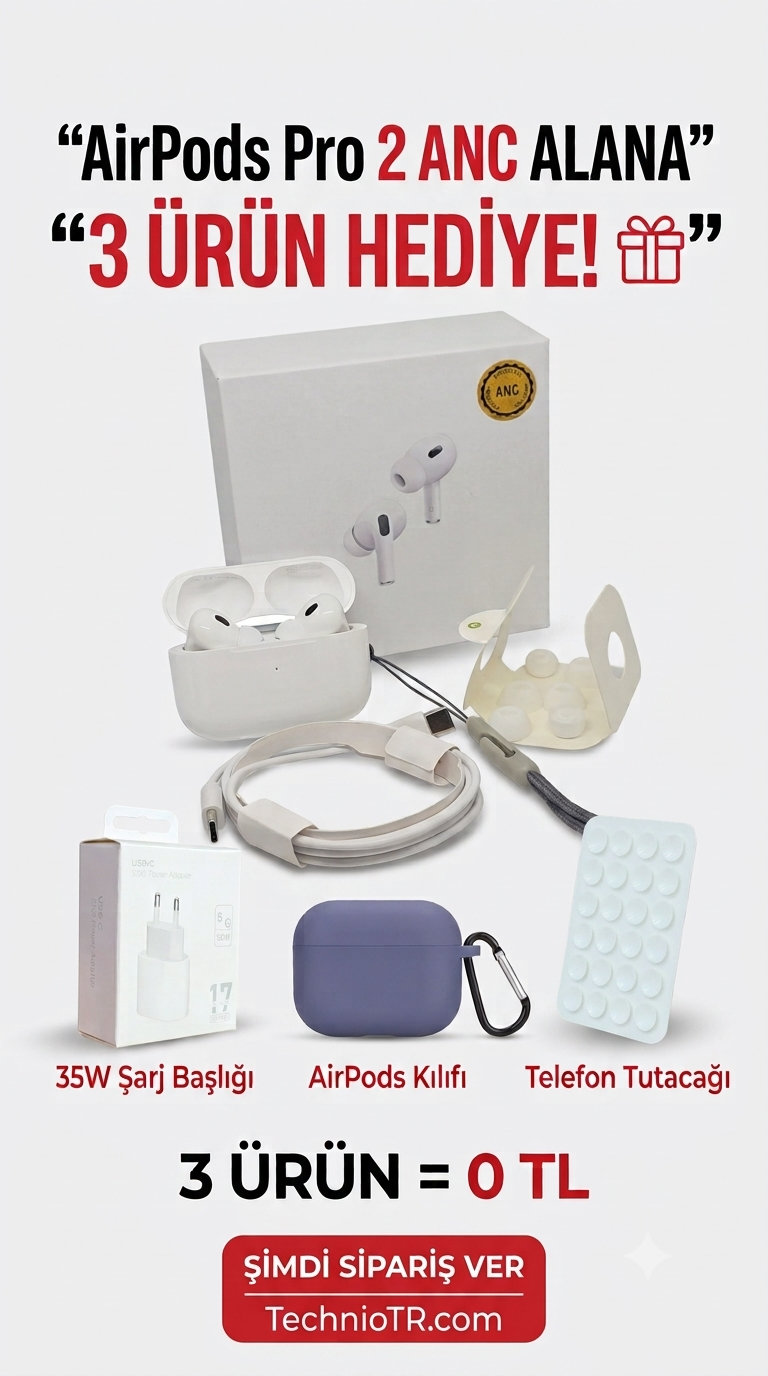 Airpods pro2 ANC (aktif gürültü engellemeli) + 3 hediyeli (35w şarj başlık & Airpods kılıfı & Teleton arkası tutucu )  TechnioTR