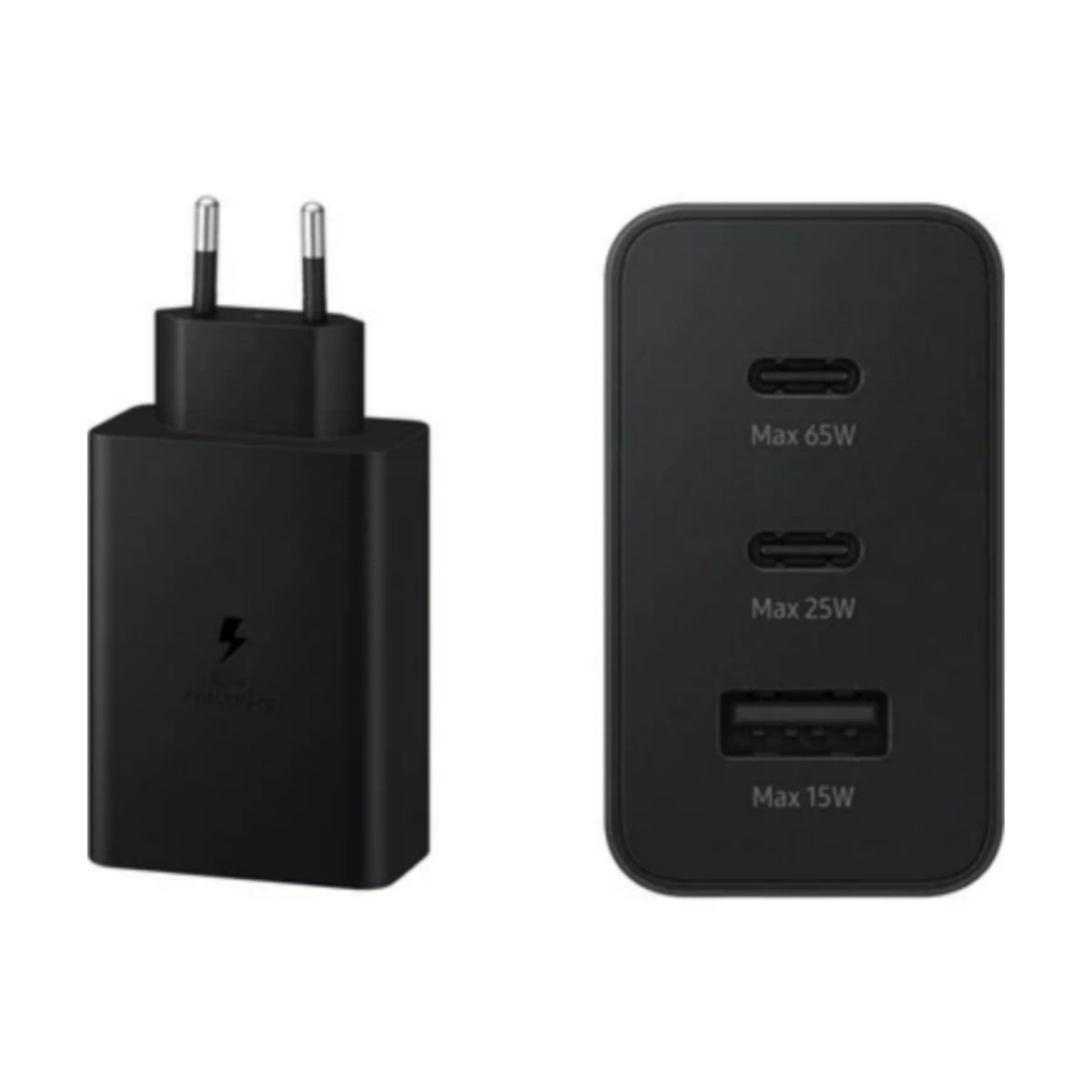 65W PD Üçlü Hızlı Şarj Adaptörü - Super Fast Charging Destekli, 2x Type-C 1x USB-A 3 Portlu Şarj Başlığı (Siyah) ÖZEL