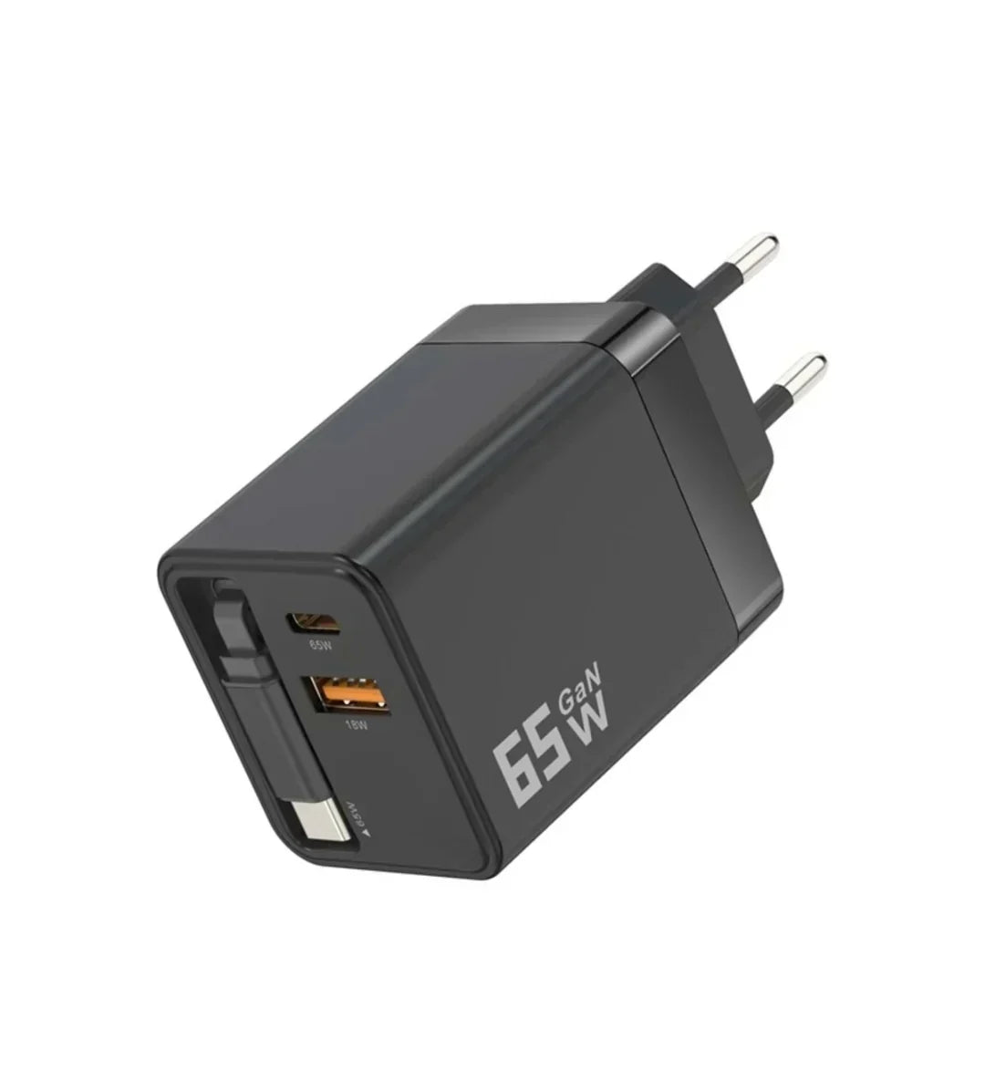 65W Uzayabilir Kablolu Super Fast Charger Çift Girişli Hızlı Şarj Cihazı - Güvenli ve Anti-Statik Koruma Adaptörü KolayMagza KM Technology