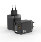 65W Uzayabilir Kablolu Super Fast Charger Çift Girişli Hızlı Şarj Cihazı - Güvenli ve Anti-Statik Koruma Adaptörü KolayMagza KM Technology