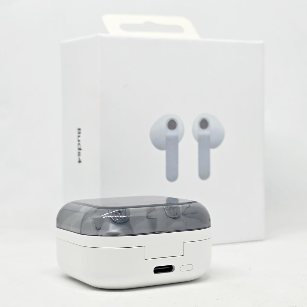 Buds4 Bluetooth Kulaklık, Şık tasarımlı uzun pil ömürlü, yüksek ses kaliteli, Şeffaf Kapaklı ,Şarj Kutulu, dokunmatik Kulakiçi kablosuz Kulaklık