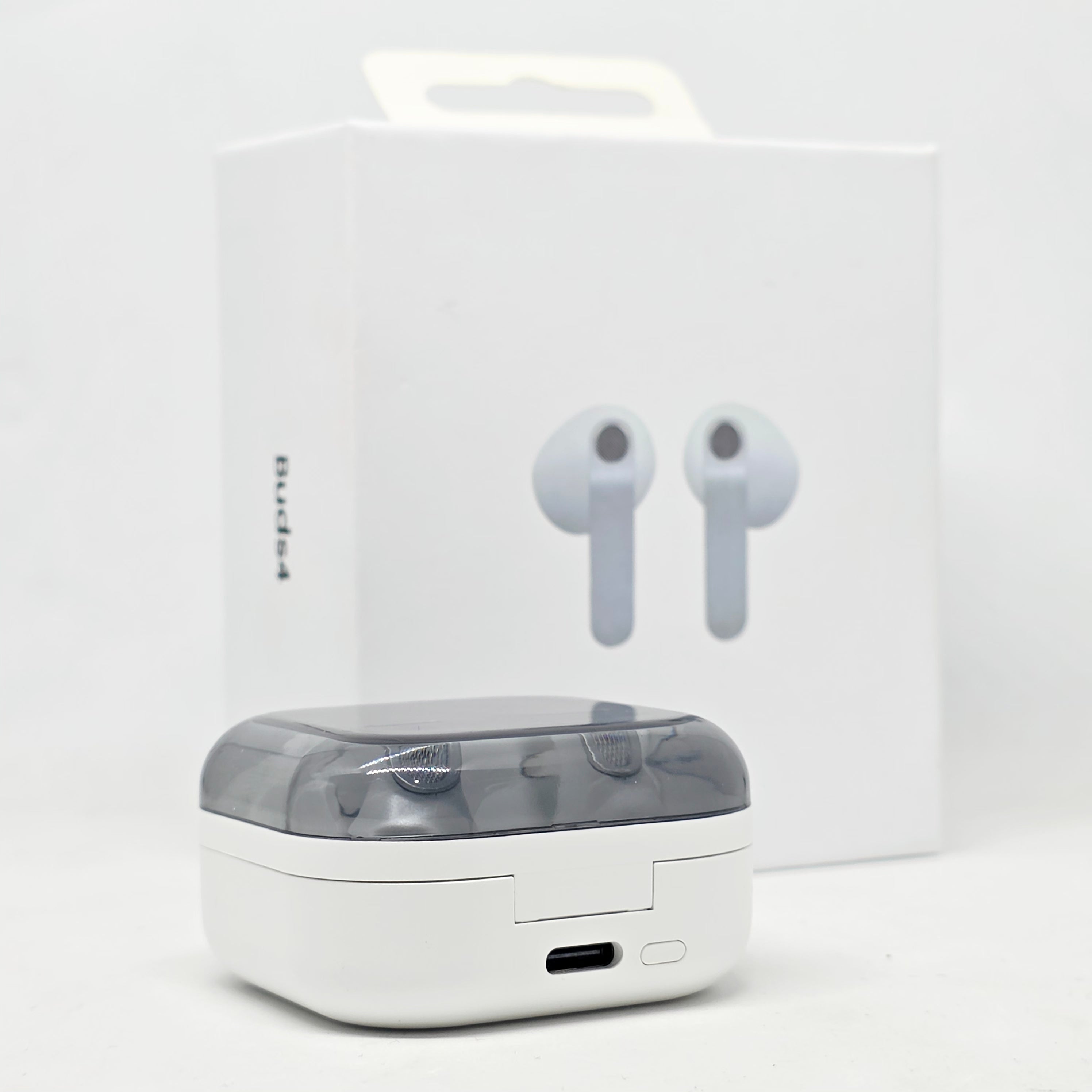 Buds4 Bluetooth Kulaklık, Şık tasarımlı uzun pil ömürlü, yüksek ses kaliteli, Şeffaf Kapaklı ,Şarj Kutulu, dokunmatik Kulakiçi kablosuz Kulaklık