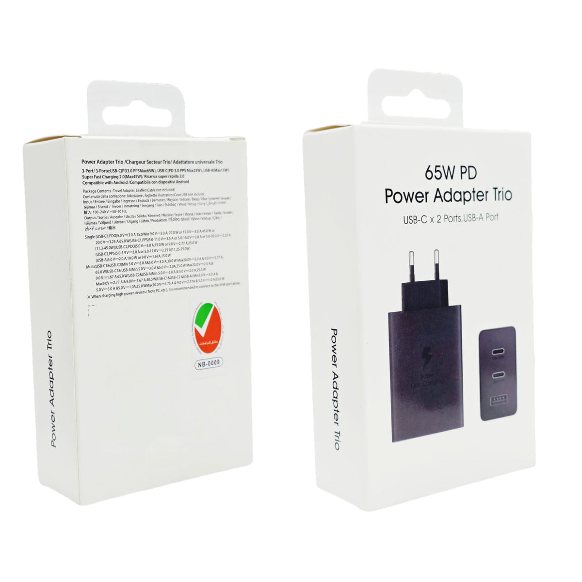 65W PD Üçlü Hızlı Şarj Adaptörü - Super Fast Charging Destekli, 2x Type-C 1x USB-A 3 Portlu Şarj Başlığı (Siyah) ÖZEL