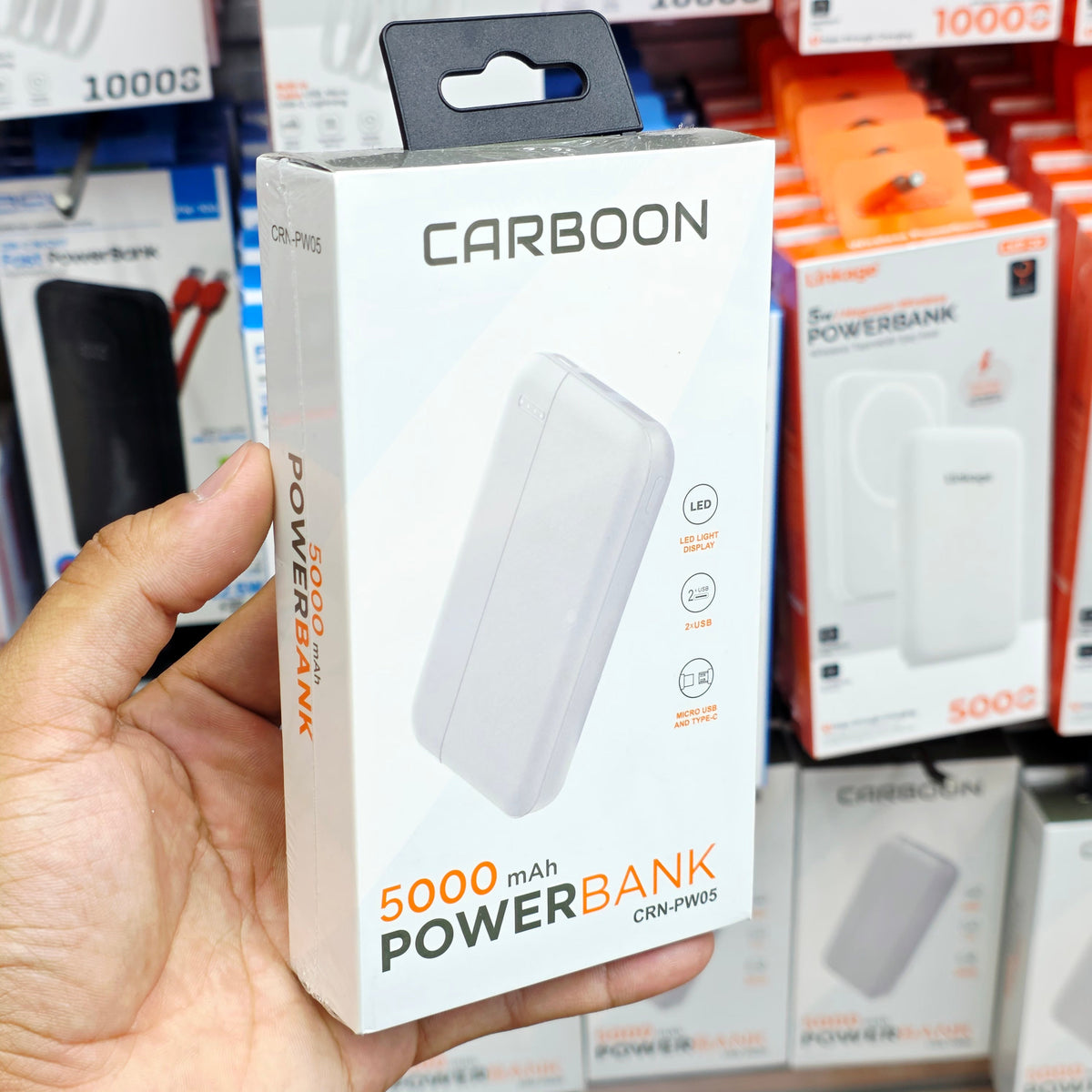 5000 mah çift usb, mikro ve typeC girişli powerbank CARBON