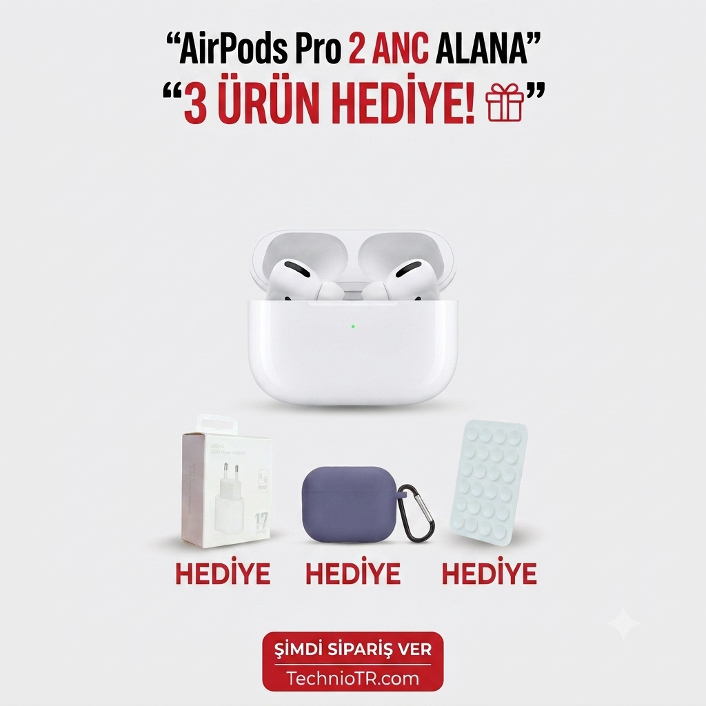 Airpods pro2 ANC (aktif gürültü engellemeli) + 3 hediyeli (35w şarj başlık & Airpods kılıfı & Teleton arkası tutucu )  TechnioTR