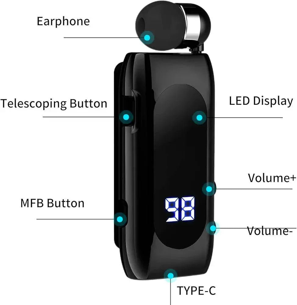 Makaralı tek kulaklık mikrofonlu led göstergeli 20saat konuşma süreli stereo bluetooth kulaklık TORİMA